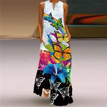 MOVOKAKA Moda de Imprimare Florale Rochie de Vara Femei Beach Casual Elegante Plus Dimensiune Rochii Femei rochie fără Mâneci Fete 2021 Rochie de Femei