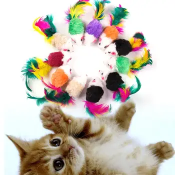 1/10buc False Mouse-Jucarii pentru Pisica Pisoi Amuzant Joc Pisică Jucărie cu Pene Colorate Mouse de Pluș Jucării Pisica animale de Companie Produse