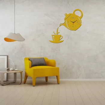 1 BUC 3D DIY Ceas de Perete Tăcut Acrilice Ceașcă de Cafea Ceainic Bucătărie Acasă Living Autocolant Decorativ