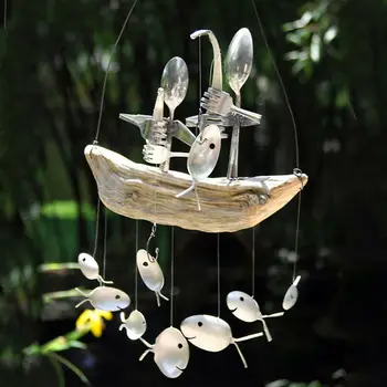 1 BUC Pescuit Om Lingura de Pește Sculpturi Chime Vânt în aer liber Agățat Ornament, Decor Acasă YYY1293
