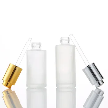 1 oz 30 ml Sticlă Mată Esențiale Ulei Rece Dropper Flacon Ser Anticearcan Cu Aur, Capac de Argint, 10 de Piese de logo-ul personalizat