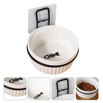 1 Set Montat Pe Perete Cat Food Container Pet Ceramice Câine Alimentator Agățat De Companie Castron