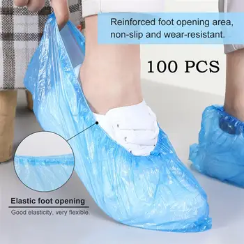 100buc Plastic de Unică folosință de Pantofi C100 bucăți de plastic de unică folosință bahile, curățare galoși, impermeabil de protecție de pantofi cov