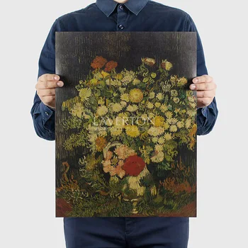1094 aranjamente florale, Monet, Van Gogh / Vintage Hârtie Kraft Autocolante de Perete Bar Retro Poster Decorativ Pictură în Ulei 47x35.5cm