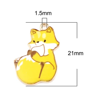 10buc Zinc din Aliaj pe bază de Farmece Fox Animal de Culoare de Aur Alb & Galben Email 21mm x 15mm