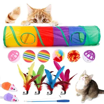 14pcs/Set Interactive Jucarii Pisica Pliabil Cat Tunel/Tijă de Pescuit/Pisica Jucarii Educative Jucarii Pisica Seta Diferite Jucărie de Câine De Companie Gatos