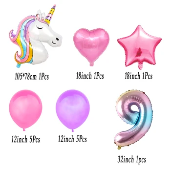 14Pcs Unicorn Partid Decor Roz Violet Număr de 0-9 Folie de Aluminiu Baloane Set Petrecere de Aniversare pentru Copii, Decoratiuni Baloane din Latex