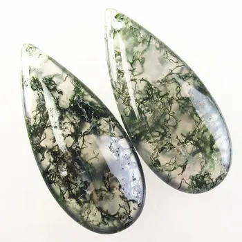 2 buc 35x15x6mm Verde Natural Moss Agate Teardrop Pendant Pentru Femeie Pentru Cadou en-gros