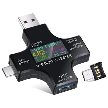 2 in 1 Tip C USB Tester Ecran Color LCD Multimetru Digital, USB C Tensiune de Curent Voltmetru Amperi Voltmetru Detector