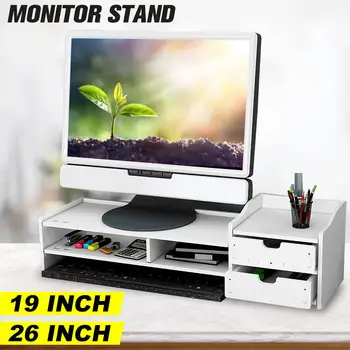 2-Niveluri de Lemn Acasă Monitor PC Stand Monitor Riser Raft din PVC Pentru Notebook-uri Ecran TV Coloană Cu Organizator Depozitare Raft
