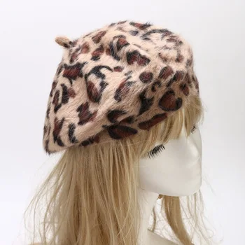2020 Leopard de imprimare blana de Iepure catarama bereta pictor pălărie octogonal pălărie de femei și fete 11