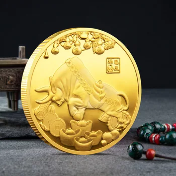 2021 Anul Nou, Placat Cu Aur De Monede Doisprezece Zodia Taur Monedă Comemorativă De Colectare Decorative, Monede De Colectie, Magazin De Suveniruri Cadouri