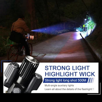 2021 Bicicletă Nouă Lumină Trei Cap Lanterna LED-uri de Biciclete MTB Lumină Față Impermeabil USB de Încărcare Super-Luminos Faruri Accesorii
