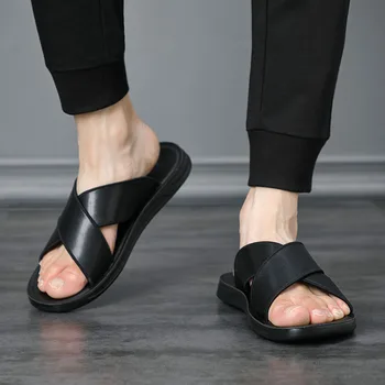 2021 Nou Designer De Bărbați Sandale De Vară De Moda Din Piele Simple Vietnam Papuci De Casă Confortabil Cool Pantofi De Plaja