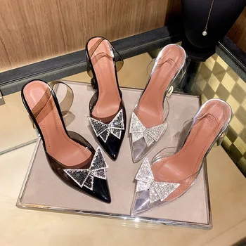 2021 nou stil sandale de sex feminin a subliniat toe stilet toe stras transparent aripi de fluture tocuri inalte