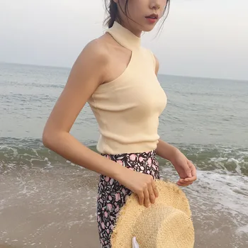 2021 Noua Moda Tancuri Top Femei Sexy Strâns Vesta De Sex Feminin De Pe Umăr Versiunea Coreeană Jos Tricotate Mâneci Scurte Tricou Lady