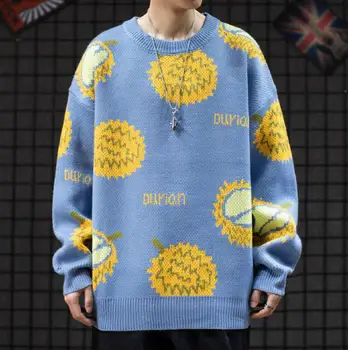 2021 Toamna Iarna Barbati Imprimat O-gât Pulover Casual Confortabil Japoneză Tendință de fructe Durian pulover tricotate Om w1628