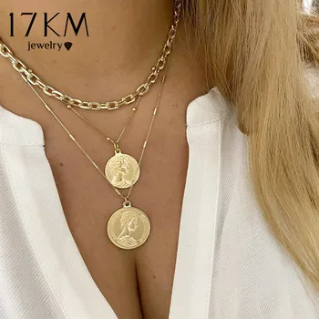 2021 Trendy Multistrat Monedă Colier Pentru Femei De Aur Geometric Rotund Colier Margele Lanț Cravată Coliere Cadouri Bijuterii