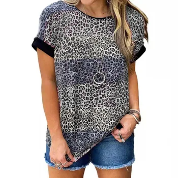 2021 Vara tricou Femei de Moda Leopard Printes Topuri Tricou Casual Harajuku Blusas O-gat Maneci Scurte Pulover Tunica Haine