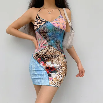 2021 Vară Doamna e la Modă Rochii Sexy Despicare Florale dintr-O bucata rochie fără Mâneci Căpăstru Low-cut Pachetul Rochie Hip Viața de zi cu Zi