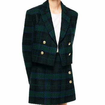 2021 verde noua moda subțire de primăvară și de toamnă mic parfum de lână fusta mini costum pentru femei fusta scurta zăbrele