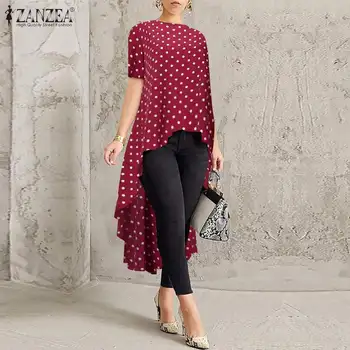 2021 ZANZEA Moda Femei Polka Dot Imprimate Bluza de Vara Asimetrice Topuri Lungi Casual Elegant OL Blusas Femme Camasa Tunica