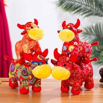 25cm Zodiac Chinezesc Bou Bovine Jucării de Pluș Drăguț de Flori Pânză de Vacă Mascotă de Pluș Umplute Papusa pentru Copii Ziua de nastere Cadouri de Anul Nou