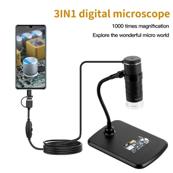 3-în-1 1000X Microscop Digital HD 1080P Telefon Mobil Microscop cu Tip-C & Android și Calculator 3 in 1 Cablu