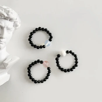 3mm Boem Naturale Obsidian Piatra Margele Inele pentru Femei Fete Reiki de Vindecare Bijuterii Elasticitatea Reglabil Bijuterii Cadouri Partid