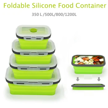4 Dimensiuni Pliabil Din Silicon Alimentar Recipient Portabil Bento Cutie De Prânz Microware Acasă În Bucătărie În Aer Liber, Containere De Depozitare A Alimentelor Cutie