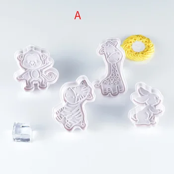4buc/Set Reutilizabil de Desene animate de Animale din Plastic DIY Biscuit Mucegai Fondant Embosser Mor Cookie Cutter Timbru Accesorii de Bucatarie