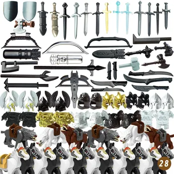 56pcs/63pcs/79pcs Medievale Arma Armura Sac Arc Săgeata Lupul Calul Accesorii MOC Garda Casca de Armata Blocuri Caramizi Jucarii