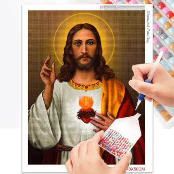 5D DIY Pline de Gaurit cu Diamant Pictura Religioasă Inima Sacră A lui Iisus Diamant Mozaic Creștin Broderie Cusatura Cruce Decor Acasă