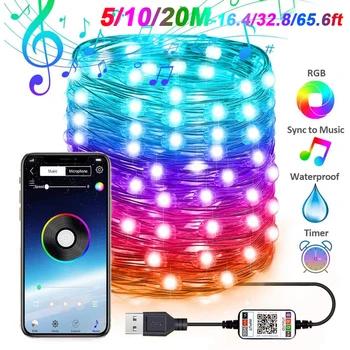 5M 10M 20M RGB LED String Lumina Bluetooth Control de Muzică de Basm Șir Lumina Decor Nunta Impermeabil USB Sârmă de Cupru Lumini