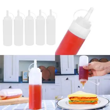 5pcs 230ml 8oz Plastic Stoarce Uda Condiment Sticle cu poftă de mâncare Pe Capac Capace de Sus Dozatoare Ketchup Muștar Sosuri Calde