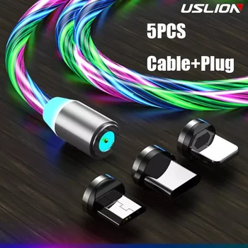 5PCS Magnetic Flux Luminos de Încărcare de Iluminat Cablu de Telefon Mobil Incarcator Cablu de Sârmă Pentru Samaung LED-uri Micro USB de Tip C Pentru Iphone