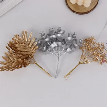 6Pcs Artificiale de Aur Plante de Plastic, Frunze de Eucalipt DIY Home Decor Flori False Petrecere de Nunta de Masă Ghirlanda Artizanat Florale
