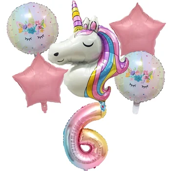 6pcs Curcubeu Unicorn Balon de 32 inch Număr Baloane Folie 1 Copii Unicorn Temă Petrecere de Aniversare Decoratiuni Copil de Dus Globos