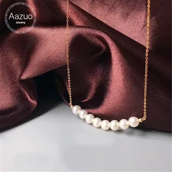 Aazuo Naturale de apă Dulce de Pere Real 18K Galben Aur Cravată Colier talentat pentru Femei Nunta Logodna Au750 18 cm Lanț