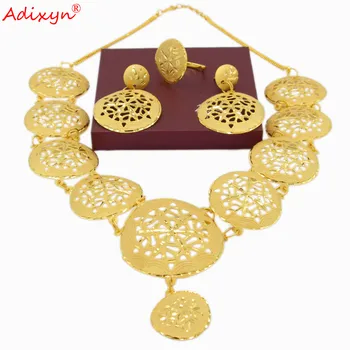 Adixyn Dimensiuni Mari Seturi de Bijuterii pentru Femei cu Aur de 24k Culoare Cupru Nigeria din Africa Colier Cercei Set Inel de Nunta Cadouri N04214