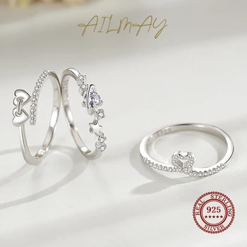 Ailmay Real Argint 925 Inimi care pot fi Stivuite Inele Simple de Moda Pentru Femei, Fete Anti-alergie Bijuterii Fine Cadouri