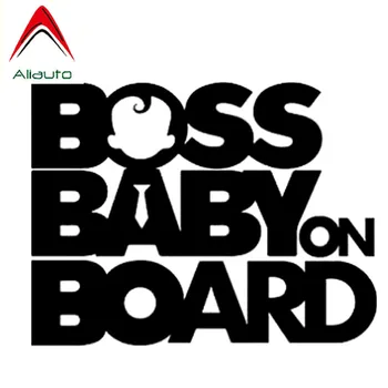 Aliauto Amuzant Autocolant Auto Boss Baby on Board protecție Solară rezistent la apa Anti-UV Abțibilduri Reflectorizante Decorative Negru/Argintiu,17cm*13cm