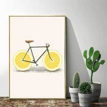 Alimente Pictura Amuzant Fructe Bicicleta Arta De Lamaie Biciclete Ceas Poster Nordic Scandinav Bucatarie Baie Dormitor Decor
