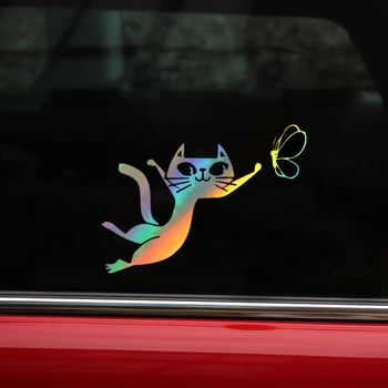 Amuzant Autocolante Auto și Decalcomanii de Desene animate Pisica cu Fluture de Styling Auto Autocolant Vinil Decal pentru Autoturisme Geam Usa 6.69