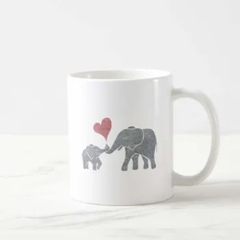 Amuzant Cana de Cafea Elefant Îmbrățișări Gri Mama si Copilul cu Inima Rosie Ceașcă de Ceai Cadouri de Craciun pentru Prieteni și Familii Alb