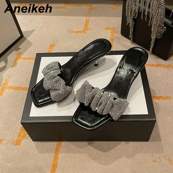 Aneikeh Vara Femei Pantofi de Modă Plisate Bling Superficial Peep Toe Tocuri Subtiri PU Sandalias De Las Mujeres Noutate Polka Dot 2021