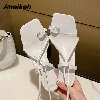 Aneikeh Vara Sandale Pantofi de Moda Pentru Femei 2021 PU Petrecere Pinch degetul Sandalias Solide quare end Cross-Legat de Curea Glezna Alb