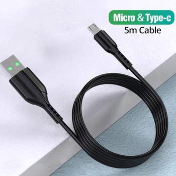 ANMONE 5m USB C Timp de Tip C, Cablu Micro USB, Cablu de Încărcător de Telefon Pentru Samsung S9 S9 A51 Rapid de Încărcare USB Extinde Sârmă Cablu de Date