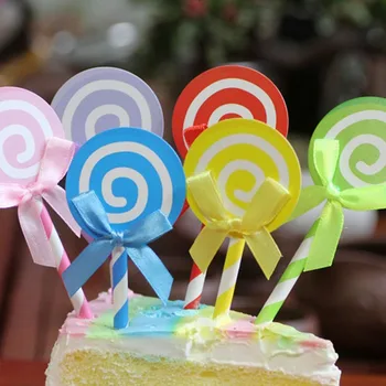 AQ 6pcs/lot Tort Fân de Desene animate pline de culoare Lollipop Arc Cupcake Toppers Copii Favoruri data nasterii Dulce Parte Bomboane Tort de Decorare