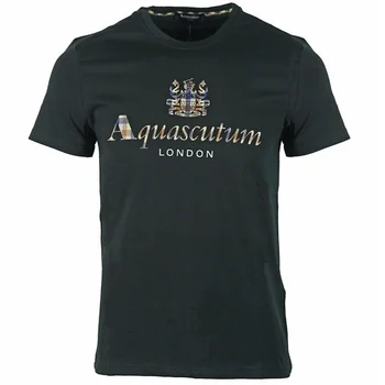 Aquascutum Semnătura Verificați Negru bărbați femei T-Shirt